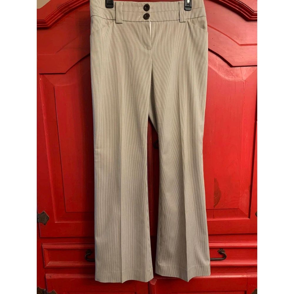 Per Se Size 4 Pin Striped Bootcut Leg Tan White Double Button Waist Worn 1 Time